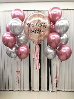 ลูกโป่ง วันเกิด Bubble ขนาด 24" สีโรสโกล พร้อม ช่อลูกโป่งโครเมี่ยม ช่อ 7 ลูก 2 ช่อ พร้อมตกเเต่ง สามารถเปลี่ยนสีลูกโป่ง/เปลี่ยนข้อความ/เปลี่ยนขนาดได้