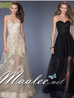 พร้อมเช่า ชุดราตรียาว เกาะอก ลูกไม้ คลุมด้วยผ้าตาข่าย สวยหรู สีครีมChampagne (มีทั้งแบบซิป และเชือกผูกหลัง)