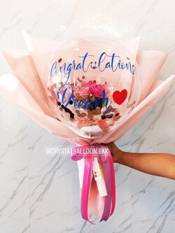 Flower Balloon แสดงความยินดี ดอกกุหลาบประดิษฐ์ Bubble ขนาด 18" พร้อมตกแต่ง สามารถใส่เงินได้ 30 ใบ สามารถเปลี่ยนข้อความ/เปลี่ยนสีได้