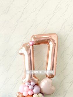 ลูกโป่ง วันเกิดเด็ก ฟอยล์ตัวเลข ขนาด 40" สีโรสโกล ตั้งฐาน 2 ชิ้น พร้อม ฟอยล์หัวใจ ขนาด 18" 1 ชิ้น พร้อมตกแต่ง สามารถเปลี่ยนสีลูกโป่ง/เปลี่ยนสี-ฟอยล์ตัวเลข/เปลี่ยนสี-ฟอยล์ตกแต่งได้