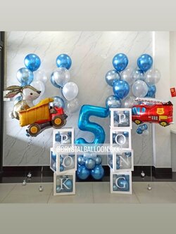 ลูกโป่ง วันเกิดเด็ก ช่อลูกโป่งสีโครเมี่ยม ช่อ 7 ลูก 4 ช่อ พร้อม กล่องใส 12" ติดตัวอักษร 7 กล่อง,ฟอยล์ตัวเลข 40" ตั้งฐาน 1 ชิ้น,ฟอยล์กระต่าย 1 ชิ้น,ฟอยล์รถ 2 ชิ้น พร้อมตกแต่ง สามารถเปลี่ยนสีลูกโป่ง/เปลี่ยนข้อความ/เปลี่ยนสี-ฟอยล์ตกแต่งได้