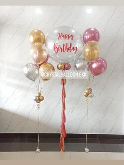 ลูกโป่ง วันเกิด Bubble ขนาด 36" กลิตเตอร์สีเงิน พร้อมตกแต่ง ช่อลูกโป่งโครเมี่ยม ช่อ 5 ลูก 2 ช่อ,ลูกโป่งใส ใส่กลิตเตอร์ สามารถเปลี่ยนสีลูกโป่ง/เปลี่ยนข้อความ/เปลี่ยนขนาดได้