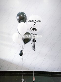 ลูกโป่ง แสดงความยินดี ลูกโป่งยาง ขนาด 24" สีขาว พร้อม ช่อลูกโป่ง ช่อ 5 ลูก 1 ช่อ พร้อมตกแต่ง สามารถเปลี่ยนสีลูกโป่ง/เปลี่ยนข้อความ/เปลี่ยนขนาดได้