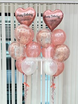 ลูกโป่ง วันเกิดเด็ก ช่อลูกโป่งฟอยล์หัวใจ 18" สีโรสโกล 2 ช่อ พร้อมตกแต่ง ลูกโป่งใส ใส่กลิตเตอร์ สามารถเปลี่ยนสีลูกโป่ง/เปลี่ยนข้อความได้