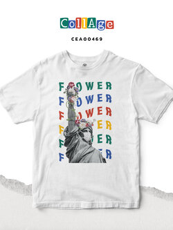 เสื้อยืดพิมพ์ลาย Collage Flower รหัส CEA00469 สีขาว #เสื้อยืด #Collage
