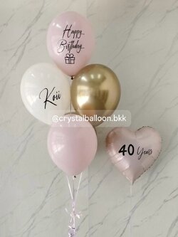 ลูกโป่ง วันเกิด ลูกโป่งช่อ 5 ลูก 1 ช่อ พร้อม ฟอยล์หัวใจ ขนาด 18" 1 ชิ้น ธีมสีชมพู พร้อมตกแต่ง สามารถเปลี่ยนสีลูกโป่ง/เปลี่ยนข้อความได้