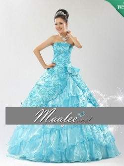 พร้อมเช่า ชุดแฟนซี ชุดราตรียาว สีฟ้า ผ้าแก้วพิมพ์ลายสวย กระโปรงแต่งระบาย