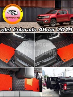 โรงงานพรมรถยนต์ พรม7D Chevrolet Colorado 4 ประตู 2013-2020 สีดำด้ายแดง + ไวนิลดักฝุ่นสีแดง เข้ารูป
