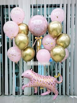 ลูกโป่ง วันเกิดเด็ก ฟอยล์กลม USA ขนาด 18" Theme ชมพู พร้อม ช่อลูกโป่ง ช่อ 7 ลูก 2 ช่อ พร้อม ฟอยล์เสือใหญ่ 1 ชิ้น พร้อมตกเเต่ง สามารถเปลี่ยนสีลูกโป่ง/เปลี่ยนข้อความ/เปลี่ยนสี-ฟอยล์ตกแต่งได้