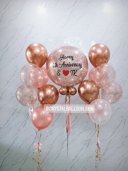 ลูกโป่ง วันครบรอบ Bubble ขนาด 24" สีโรสโกล พร้อมตกแต่ง ช่อลูกโป่ง 7 ลูก 2 ช่อ,ลูกโป่งใส ใส่กลิตเตอร์ สามารถเปลี่ยนสีลูกโป่ง/เปลี่ยนข้อความ/เปลี่ยนขนาดได้