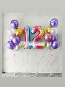 ลูกโป่ง วันเกิดเด็ก ช่อลูกโป่งสีโครเมี่ยม ช่อ 7 ลูก 2 ช่อ พร้อม ฟอยล์ตัวเลข ขนาด 40" 2 ชิ้น พร้อมตกแต่ง สามารถเปลี่ยนสีลูกโป่งได้