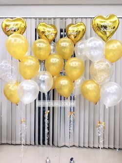 ลูกโป่ง วันเกิด ช่อลูกโป่งฟอยล์หัวใจ ขนาด 18" Theme สีทอง พร้อม ลูกโป่ง ช่อ 7 ลูก 4 ช่อ,ลูกโป่งใส ใส่กลิตเตอร์ พร้อมตกเเต่ง สามารถเปลี่ยนสีลูกโป่ง/เปลี่ยนสี-ฟอยล์หัวใจ/เปลี่ยนข้อความได้