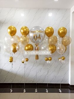 ลูกโป่ง วันเกิด Bubble ขนาด 24'' กลิตเตอร์สีเงิน พร้อม ช่อลูกโป่ง ช่อ 5 ลูก 4 ช่อ พร้อมตกเเต่ง สามารถเปลี่ยนสีลูกโป่ง/เปลี่ยนข้อความ/เปลี่ยนขนาดได้