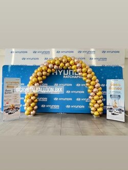 Organic Backdrop ซุ้มโค้ง เปิดงาน ขนาด กว้าง 2 เมตร สูง 2.5 เมตร Theme สีทองเข้มโครเมี่ยม พร้อมตกแต่ง สามารถเปลี่ยนสีลูกโป่งได้