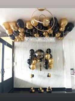 ลูกโป่ง วันเกิด ลูกโป่งยาง สีดำ ขนาด 24" พร้อม ช่อลูกโป่ง ช่อ 9 ลูก 2 ช่อ พร้อม ลูกโป่งลอยฝ้า 50 ลูก พร้อมตกแต่ง สามารถเปลี่ยนสีลูกโป่ง/เปลี่ยนข้อความ/เปลี่ยนขนาดได้