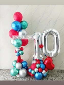 เสาลูกโป่ง เปิดงาน เสาช่อลูกโป่ง ช่อ 10 ลูก 1 เสา พร้อม ฟอยล์ตัวเลข ขนาด 40" ตั้งฐานคู่ 1 ชิ้น Theme Colorful พร้อมตกแต่ง สามารถเปลี่ยนสีลูกโป่ง/เปลี่ยนสี-ฟอยล์ตัวเลข/เปลี่ยนฟอยล์ตกแต่งได้
