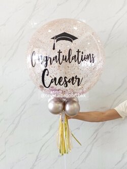 ลูกโป่ง รับปริญญา แบบก้าน อยู่ได้นาน Bubble ขนาด 24" กลิตเตอร์สีแชมเปญ,สามารถใส่เงินได้ 50 ใบ พร้อมตกแต่ง สามารถเปลี่ยนสีลูกโป่ง/เปลี่ยนข้อความได้