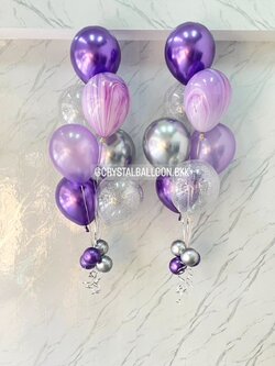 ลูกโป่ง ประดับภายในงานแต่ง ช่อลูกโป่ง 7 ลูก 2 ช่อ Theme สีม่วง พร้อมตกแต่ง ลูกโป่งลายหิน USA 2 ลูก,ลูกโป่งใส ใส่กลิตเตอร์ สามารถเปลี่ยนสีลูกโป่งได้