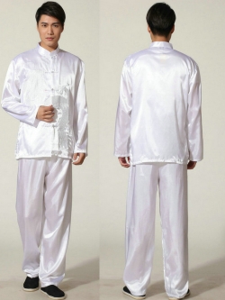 Pre-order ชุดจีน ชาย เสื้อพร้อมกางเกง สีขาว ปักลายมังกร
