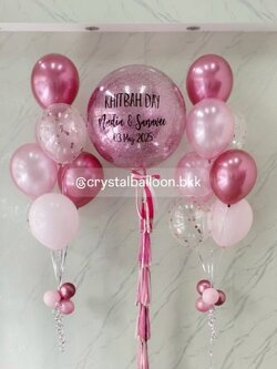 ลูกโป่งวันเกิด Bubble ขนาด 36" กลิตเตอร์สีชมพู พร้อมลูกโป่งช่อ 7 ลูก 2 ช่อ พร้อมตกแต่ง สามารถเปลี่ยนสีลูกโป่ง/้เปลี่ยนข้อความ/เปลี่ยนขนาดลูกโป่งได้