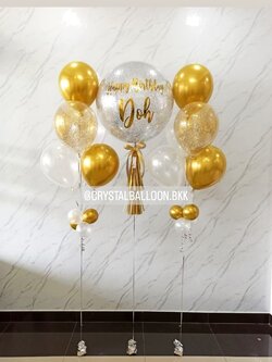 ลูกโป่ง วันเกิด Bubble ขนาด 24" Theme สีงิน-สีทอง พร้อม ช่อลูกโป่ง ช่อ 5 ลูก 2 ช่อ,ลูกใส ใส่กลิตเตอร์ พร้อมตกเเต่ง สามารถเปลี่ยนสีลูกโป่ง/เปลี่ยนข้อความ/เปลี่ยนขนาดได้