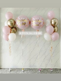 ลูกโป่ง วันเกิด ลูกโป่งยาง ขนาด 24" สี Dusk Pink 2 ลูก พร้อม ประดับโบว์จิ๋ว 6 ชิ้น,ช่อลูกโป่ง ช่อ 7 ลูก 2 ช่อ Theme สี Dusk Pink-คามีเลียโครเมี่ยม พร้อมตกแต่ง สามารถเปลี่ยนสีลูกโป่ง/เปลี่ยนข้อความ/เปลี่ยนขนาดได้
