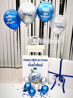 Surprise Box กล่องเซอร์ไพรส์วันเกิด สีสัน สะดุดตา พร้อมตกแต่ง ช่อลูกโป่ง 1 ช่อ,สามารถใส่รูปได้ 2 ใบ สามารถเปลี่ยนสีลูกโป่ง/เปลี่ยนข้อความได้