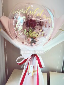 Flower Balloon แสดงความยินดี ดอกกุหลาบประดิษฐ์ 1 ดอก Bubble ขนาด 18" พร้อมตกแต่ง สามารถใส่เงินได้ 30 ใบ สามารถเปลี่ยนข้อความ/เปลี่ยนสีได้