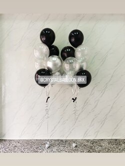 ลูกโป่ง แสดงความยินดี ช่อลูกโป่ง ช่อ 7 ลูก 2 ช่อ สีดำ/เงินโครเมี่ยม/ลูกโป่งใส ใส่กลิตเตอร์ พร้อมตกแต่ง สามารถเปลี่ยนสีลูกโป่งได้