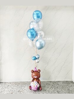 ลูกโป่ง วันเกิดเด็ก ช่อลูกโป่งโครเมี่ยม ช่อ 7 ลูก 1 ช่อ สีฟ้าโครเมี่ยม/น้ำเงินโครเมี่ยม/เงินโครเมี่ยม ลูกโป่งใส ใส่กลิตเตอร์ พร้อม ฟอยล์หมี นั่ง 1 ชิ้น สามารถเปลี่ยนสีลูกโป่ง/เปลี่ยนข้อความได้