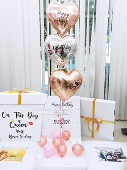 Surprise Box กล่องเซอร์ไพรส์วันเกิด ฟอยล์หัวใจ 3 ชิ้น สีสวย คลาสสิค พร้อมตกแต่ง สามารถใส่รูปได้ 2 ใบ สามารถเปลี่ยนสี-ฟอยล์ตกแต่ง/เปลี่ยนข้อความได้