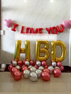 ลูกโป่งเซอร์ไพรส์วันเกิด ฟอยล์ตัวเลขตั้งฐาน 40" 3 ชิ้น ,ฟอยล์ 16" 8 ตัวอักษร , ฟอยล์หัวใจ 18" 2 ชิ้น ,ลูกโป่งโปรยพื้น 12" 12ลูก ,พร้อมตกแต่ง สามารถเปลี่ยนสีลูกโป่ง/เปลี่ยนข้อความได้