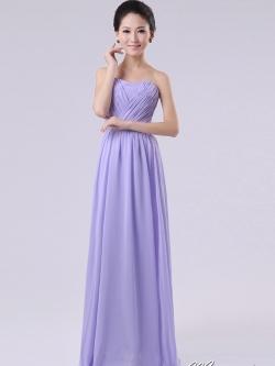 พร้อมส่ง ชุดราตรียาว เกาะอก ผ้าชีฟอง สีม่วงอ่อน คอเว้า Sweet Heart จับเดรป แต่งเลื่อมที่เอว