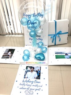 Happy Birthday Surprise Box กล่องเซอร์ไพรส์วันเกิด Bubble USA ขนาด 24" Theme สีฟ้า พร้อมตกแต่ง สามารถใส่รูปได้ 4 ใบ สามารถเปลี่ยนสีลูกโป่ง/เปลี่ยนข้อความได้