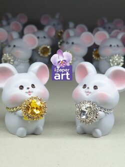 หนูมุสิกะคู่ คริสตัลงานพรีเมี่ยมเงินทอง | บริวารพระพิฆเนศ ถวายเพชรเงินเพชรทอง งานปราณีต