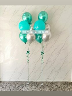 ลูกโป่ง แสดงความยินดี ช่อลูกโป่ง 5 ลูก 2 ช่อ ธีมเขียว-เงิน พร้อมตกแต่ง สามารถเปลี่ยนสีลูกโป่ง/เปลี่ยนข้อความได้