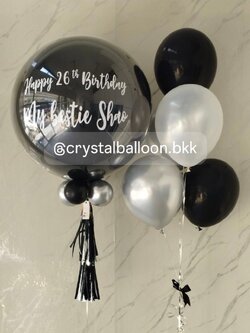 ลูกโป่ง วันเกิด ลูกโป่งยาง ขนาด 24" สีดำ 1 ลูก พร้อม ช่อลูกโป่ง ช่อ 5 ลูก 1 ช่อ Theme สีดำ-เงินโครเมี่ยม พร้อมตกแต่ง สามารถเปลี่ยนสีลูกโป่ง/เปลี่ยนข้อความ/เปลี่ยนขนาดได้