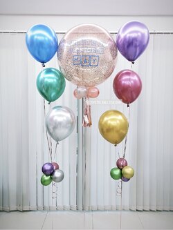 ลูกโป่ง วันเกิด Bubble ขนาด 24" สีโรสโกล พร้อม ช่อลูกโป่งโครเมี่ยม ช่อ 3 ลูก 2 ช่อ พร้อมตกเเต่ง สามารถเปลี่ยนสีลูกโป่ง/เปลี่ยนข้อความ/เปลี่ยนขนาดได้