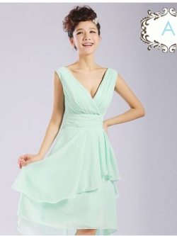 พร้อมเช่า ชุดราตรีสั้น ชุดเพื่อนเจ้าสาว สีเขียวอ่อน Green-001A