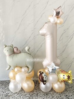 ลูกโป่ง วันเกิดเด็ก ฟอยล์ตัวเลข ขนาด 40" ตั้งฐาน 1 ชิ้น พร้อม ฟอยล์แมว ตั้งฐาน 1 ชิ้น พร้อมตกแต่ง สามารถเปลี่ยนสีลูกโป่ง/เปลี่ยนสี-ฟอยล์ตัวเลข/เปลี่ยนฟอยล์ตกแต่งได้