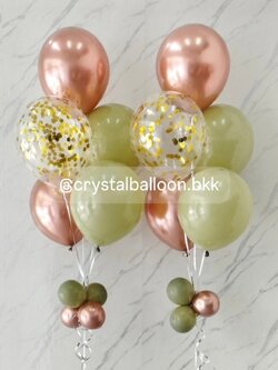 ลูกโป่ง แสดงความยินดี ช่อลูกโป่ง ช่อ 5 ลูก 2 ช่อ สีเขียว/โรสโกลด์โครเมี่ยม ลูกโป่งใส ใส่คอนเฟตติ พร้อมตกแต่ง สามารถเปลี่ยนสีลูกโป่งได้