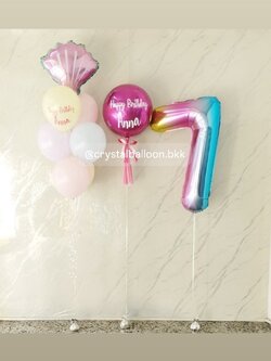 ลูกโป่ง วันเกิดเด็ก ช่อลูกโป่งฟอยล์หอย สีชมพู ช่อ 7 ลูก 1 ช่อ,ฟอยล์ตัวเลข ขนาด 40" 1 ชิ้น,ฟอยล์กลม USA ขนาด 18" 1 ชิ้น พร้อมตกแต่ง สามารถเปลี่ยนสีลูกโป่ง/เปลี่ยนข้อความ/เปลี่ยนสี-ฟอยล์ตัวเลข/เปลี่ยนฟอยล์ตกแต่งได้