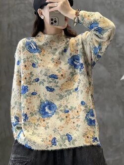 เสื้อไหมพรมนุ่มลายดอกไม้