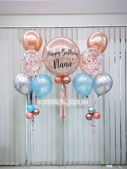 ลูกโป่ง วันเกิด Bubble ขนาด 24" พร้อม ช่อลูกโป่ง ช่อ 5 ลูก 2 ช่อ,ลูกโป่งใส ใส่ Confetti พร้อมตกเเต่ง สามารถเปลี่ยนสีลูกโป่ง/เปลี่ยนข้อความ/เปลี่ยนขนาดได้
