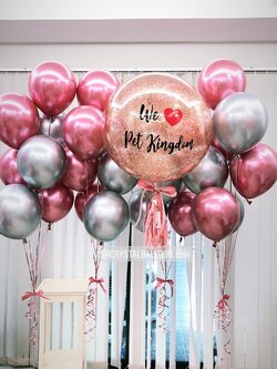 ลูกโป่ง Grand Opening Bubble ขนาด 24" สียอดนิยม พร้อมตกแต่ง ช่อลูกโป่งโครเมี่ยม 7 ลูก 4 ช่อ สามารถเปลี่ยนสีลูกโป่ง/เปลี่ยนข้อความ/เปลี่ยนขนาดได้