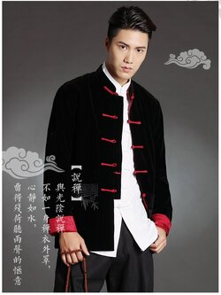 Preorder เสื้อจีนชาย เสื้อคอจีนแขนยาว ใส่ได้2ด้าน กระดุมหน้า ผ้ากำมะหยี่