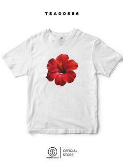 เสื้อยืด สีขาว พิมพ์ลาย ดอกชบาสีแดง 🌺 รหัส TSA00566 #เสื้อ #เสื้อยืด #SOdAPrintinG #ดอกชบา