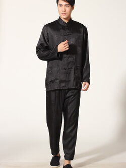 Pre-order ชุดจีน ชาย เสื้อพร้อมกางเกง สีดำ