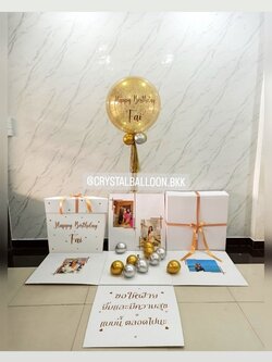 Happy Birthday Surprised Box กล่องเซอร์ไพรส์วันเกิด Bubble 24" Theme สีทอง พร้อมตกแต่ง สามารถใส่รูปได้ 4 รูป สามารถเปลี่ยนสีลูกโป่ง/เปลี่ยนสีข้อความได้