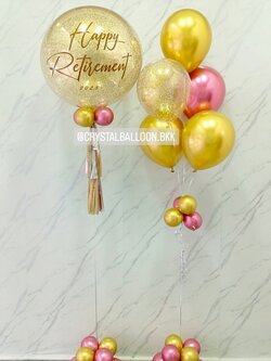 ลูกโป่ง วันอำลา Bubble ขนาด 24" กลิตเตอร์สีทอง พร้อม ช่อลูกโป่ง ช่อ 5 ลูก 1 ช่อ พร้อมตกเเต่ง สามารถเปลี่ยนสีลูกโป่ง/เปลี่ยนขนาด/เปลี่ยนข้อความได้